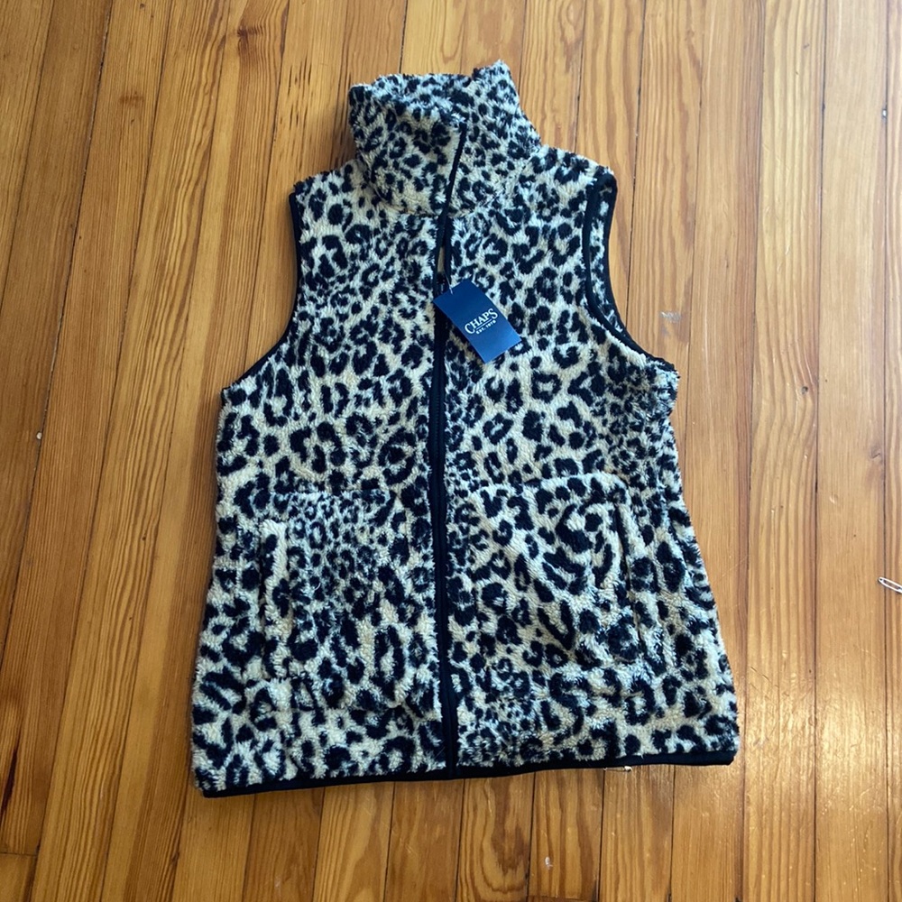 Tan, Black Cheetah Print Faux Fur Vest